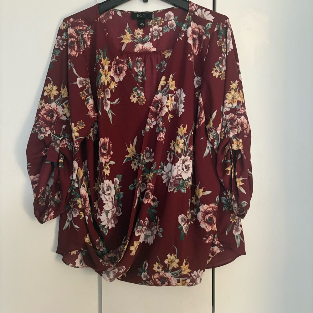DKNY Burgundy Floral Blouse